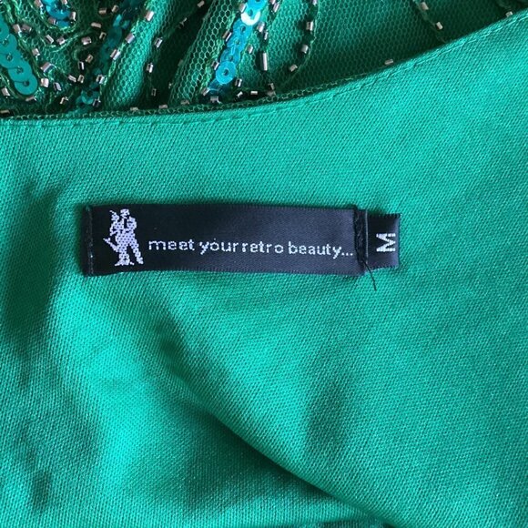 Flapper Roaring 20s Cosplay Costume Dress & Headdress Sz M Green 169C - Picture 9 of 10